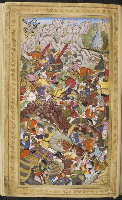 Primera Batalla de Panipat, 1526. Miniatura del Baburnama, ca 1592. de Unbekannt