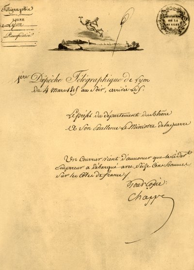 Primer despacho telegráfico desde Lyon, 4 de marzo de 1815, 1921 de Unbekannt