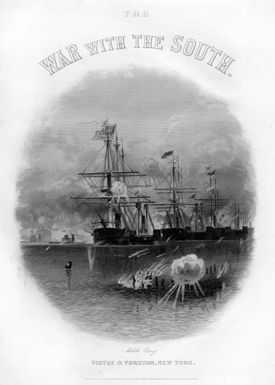 Flota pasando el fuerte y las obstrucciones, Batalla de la Bahía de Mobile, 5 de agosto de 1864, 1862-1867 de Unbekannt