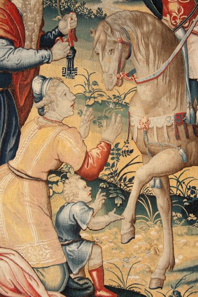 Tapiz flamenco. Serie La Historia de Aníbal. Aníbal en Italia. Tercer tapiz de los conservados. Modelos maestro anónimo de los Países Bajos. Manufactura talleres de Bruselas. Ca 1570. Tela lana y seda de Unbekannt