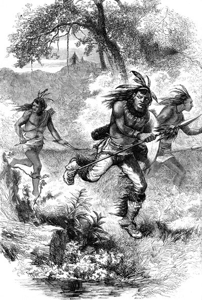 Huida de nativos americanos tras una masacre de colonos, siglo XVII c1880 de Unbekannt