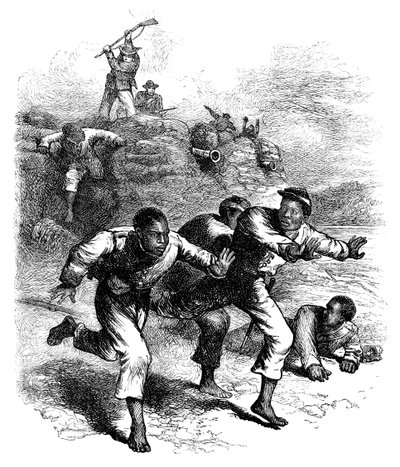 Huida de soldados negros de la Unión de Fort Pillow, Tennessee, Guerra Civil Americana, 1864 c1880 de Unbekannt