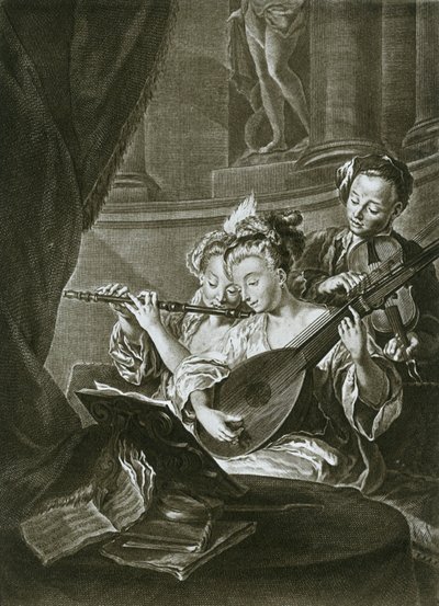 Flauta, violín y chitarrone George Frederick Handel como joven músico en Hamburgo, siglo XVIII de Unbekannt