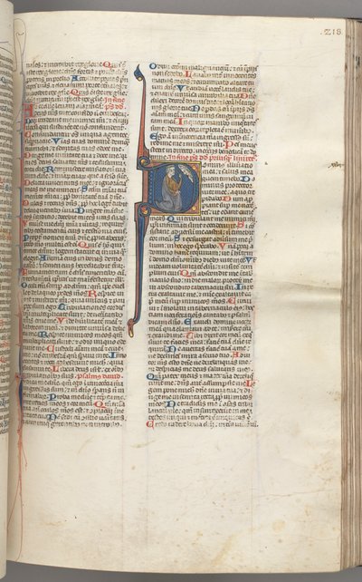 Fol. 218r, Salmo 26, inicial historiada D, David arrodillado señalando sus ojos, el busto de Dios... de Unbekannt