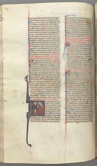 Fol. 222v, Salmo 52, inicial historiada D, un tonto desnudo salvo por una capa, sosteniendo una vejiga..., c. 1 de Unbekannt