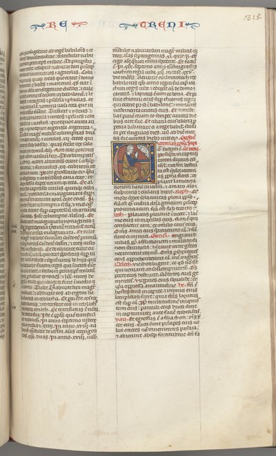 Fol. 315r, Lamentaciones, inicial historiada E, un Jeremías arrodillado rezando a un busto de Dios, c. 127 de Unbekannt