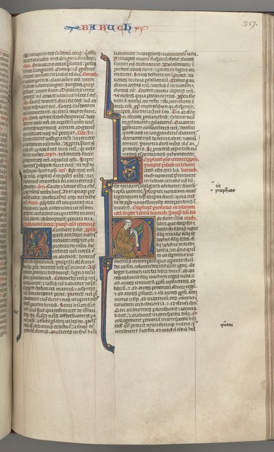 Fol. 317r, Baruch, inicial historiada H, Baruch sentado en un escritorio escribiendo en un pergamino, c. 1275-1300 de Unbekannt