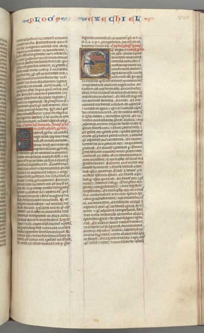 Fol. 320r, Ezequiel, inicial historiada E, un Ezequiel durmiente con su visión de las cuatro bestias de Unbekannt