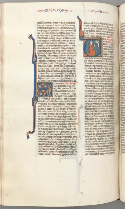 Fol. 354v, Amós, inicial historiada V, Amós arrodillado en oración, busto de Dios arriba de Unbekannt