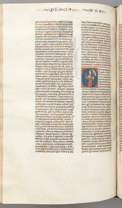 Fol. 361v, Habacuc, inicial historiada O, Habacuc sosteniendo una cesta y dos piedras..., c. 1275-130 de Unbekannt