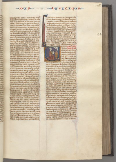 Fol. 36r, Levítico, inicial historiada V, Moisés ofreciendo un cordero sacrificial en un altar, c. 1275 de Unbekannt