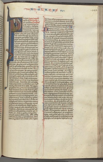 Fol. 449r, Gálatas, inicial historiada P, Pablo sentado con una espada de Unbekannt