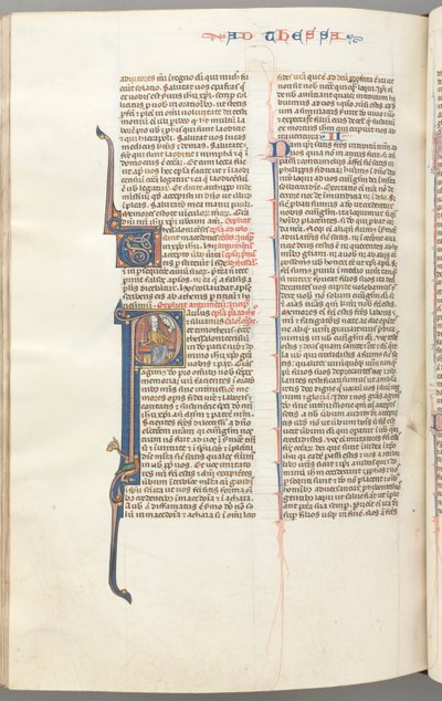 Fol. 454v, Tesalonicenses I, inicial historiada P, Pablo sentado con una espada y un libro de Unbekannt