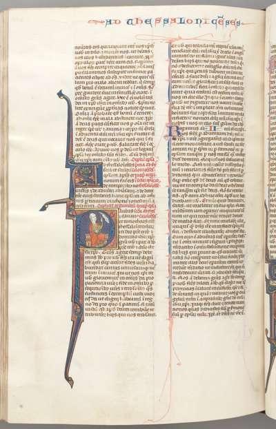 Fol. 455v, Tesalonicenses II, inicial historiada P, Pablo sentado con una espada..., c. 1275-1300 de Unbekannt