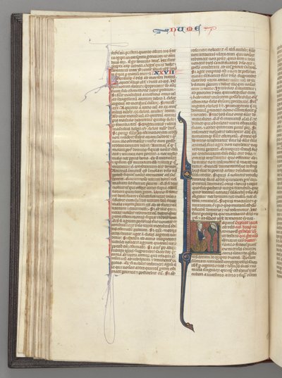 Fol. 46v, Números, inicial historiada L, Moisés con cuernos, arrodillado ante Dios de Unbekannt