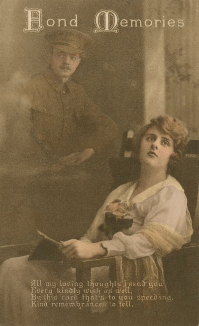 Recuerdos entrañables, postal romántica enviada por un soldado a su amada de Unbekannt