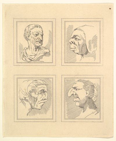 Cuatro Cabezas de Caricaturas de Leonardo da Vinci, de Dibujos de Wincelslaus Hollar, 1786 de Unbekannt