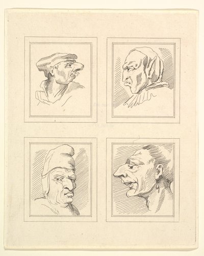 Cuatro cabezas de caricaturas de Leonardo da Vinci, de dibujos de Wincelslaus Hollar, 1786 de Unbekannt