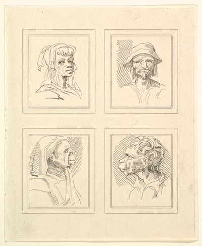 Cuatro Cabezas de Caricaturas de Leonardo da Vinci, de Dibujos de Wincelslaus Hollar de Unbekannt