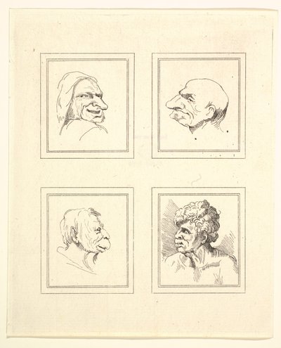 Cuatro Cabezas de Caricaturas de Leonardo da Vinci, de Dibujos de Wincelslaus Hollar, 1786 de Unbekannt