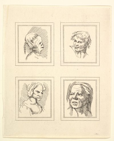 Cuatro cabezas de caricaturas de Leonardo da Vinci, de dibujos de Wincelslaus Hollar de Unbekannt