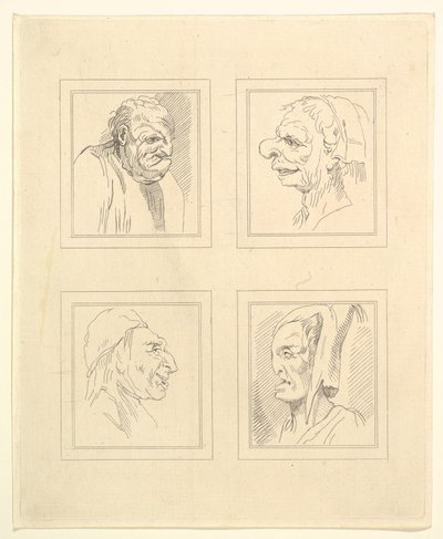 Cuatro cabezas de Caricaturas de Leonardo da Vinci, de dibujos de Wincelslaus Hollar de Unbekannt