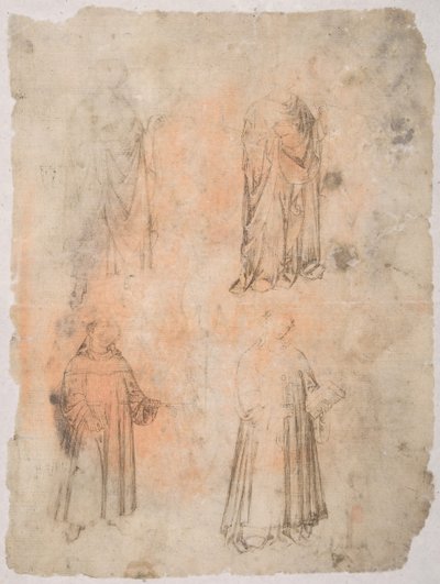 Cuatro santos (recto), Dos santos, Madonna sentada y figura arrodillada (verso) de Unbekannt
