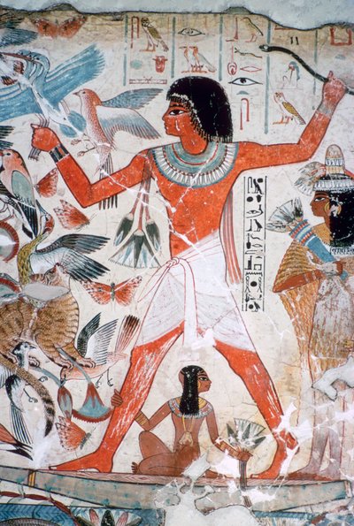 Caza en los pantanos: pintura mural de la tumba de Nebamun, Tebas, Egipto, c. 1350 a.C. de Unbekannt