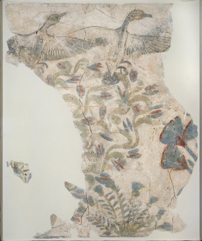 Fragmento de pavimento de yeso pintado que representa gansos salvajes despegando, XVIII Dinastía de Unbekannt