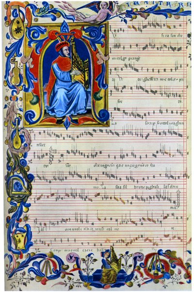 Francesco Landino tocando un órgano portátil, 1325-1397 de Unbekannt