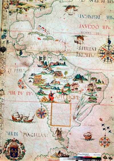 Mapa francés de América Central y del Sur, francés, 1550 de Unbekannt