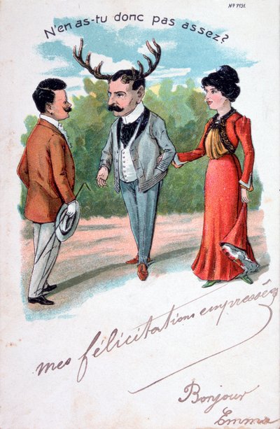 Postal caricatura de adulterio francés, c1900 de Unbekannt
