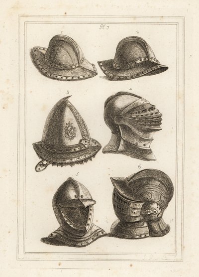 Casco de olla de hierro francés, casco de acero grabado del siglo XVI, casco grande brillante, casco abierto, casco ornamentado con visera de Unbekannt