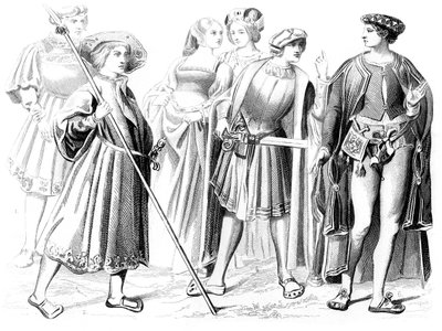 Nobles franceses y mujeres, un guardia y un caballero, siglo XV 1849 de Unbekannt