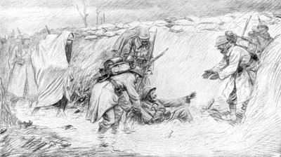 Soldados franceses viendo el lado divertido de caer en el barro, Primera Guerra Mundial de Unbekannt