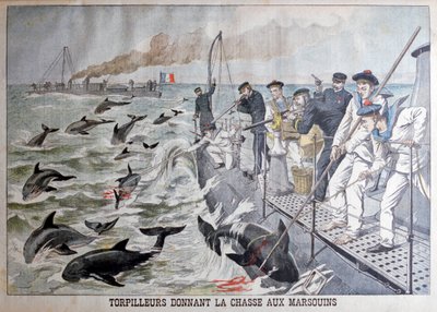 Barcos torpederos franceses cazando marsopas, 1903 de Unbekannt