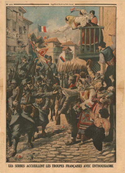 Las tropas francesas son recibidas con entusiasmo por los serbios, 1915 de Unbekannt