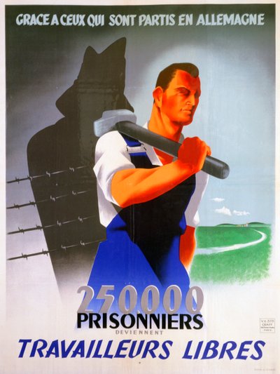 Cartel de trabajadores franceses para Alemania, 1943 de Unbekannt