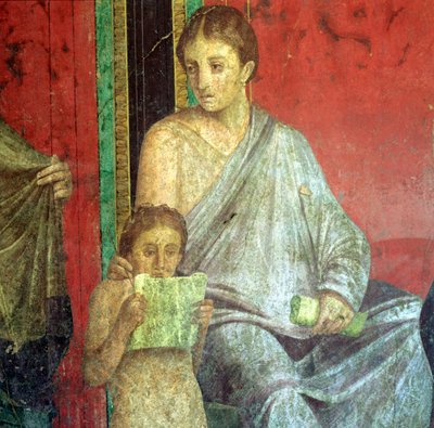 Detalle de fresco, joven leyendo, siglo I a.C. de Unbekannt