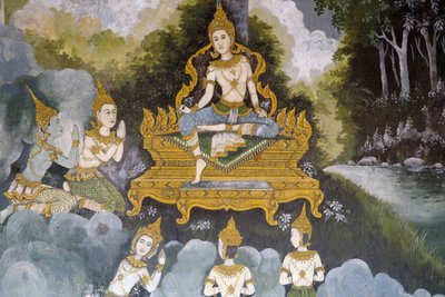 Fresco que representa una escena de la vida de Buda en Wat Phra Doi Suthep, Chiang Mai, Tailandia de Unbekannt
