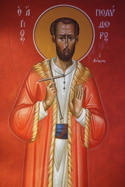 Fresco en la iglesia de la Santa Cruz, Pedoulas. San Polydor de Chipre, 20150510, Pedoulas, Chipre de Unbekannt