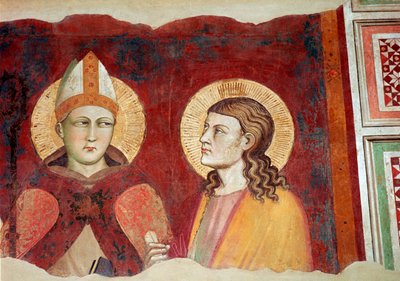 Fresco de un obispo, siglo XIV de Unbekannt