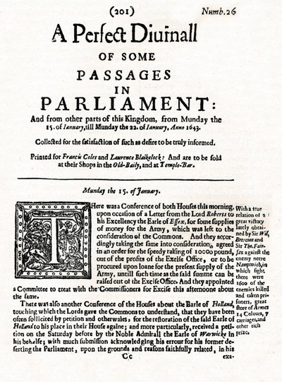 Portada de A Perfect Diurnall of Some Passages in Parliament, 1643 de Unbekannt