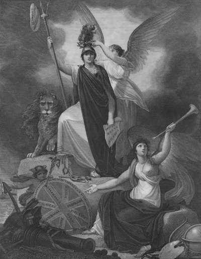 Portada - Britannia sosteniendo el Tridente de Neptuno, coronada por el Gorro de la Libertad y la corona de Unbekannt