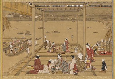 Alegría en una casa de té junto al río, período Edo, siglo XVIII de Unbekannt