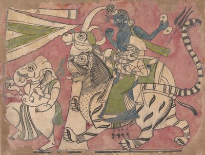 Ganesha lidera a Shiva y Durga en procesión de Unbekannt