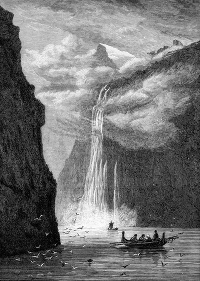 Fiordo de Geiranger, con la Cascada de las Siete Hermanas, Noruega, 1882 de Unbekannt