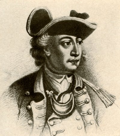 General John Sullivan, con sombrero de tres picos bordeado con trenza y una gorguera, c1770 de Unbekannt