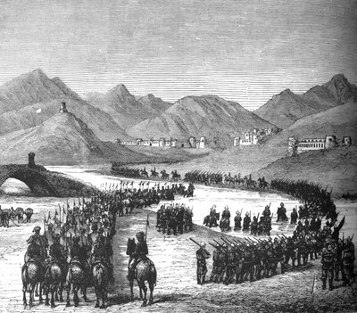 La división del general Ross cruzando el río Logar en su camino para encontrarse con Sir Donald Stewart, c1880 de Unbekannt