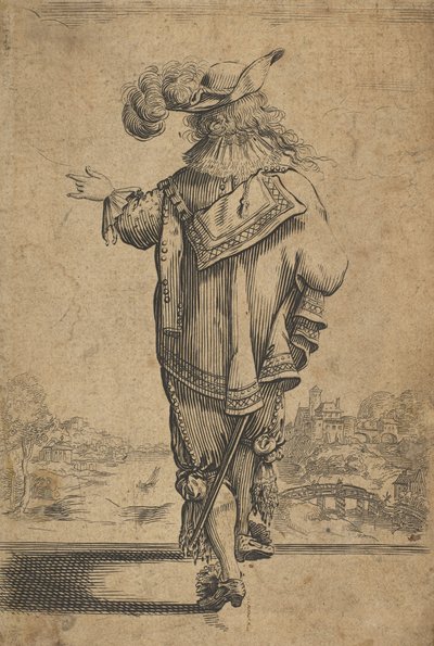 Caballero visto desde atrás indicando un paisaje, después de 1629 de Unbekannt